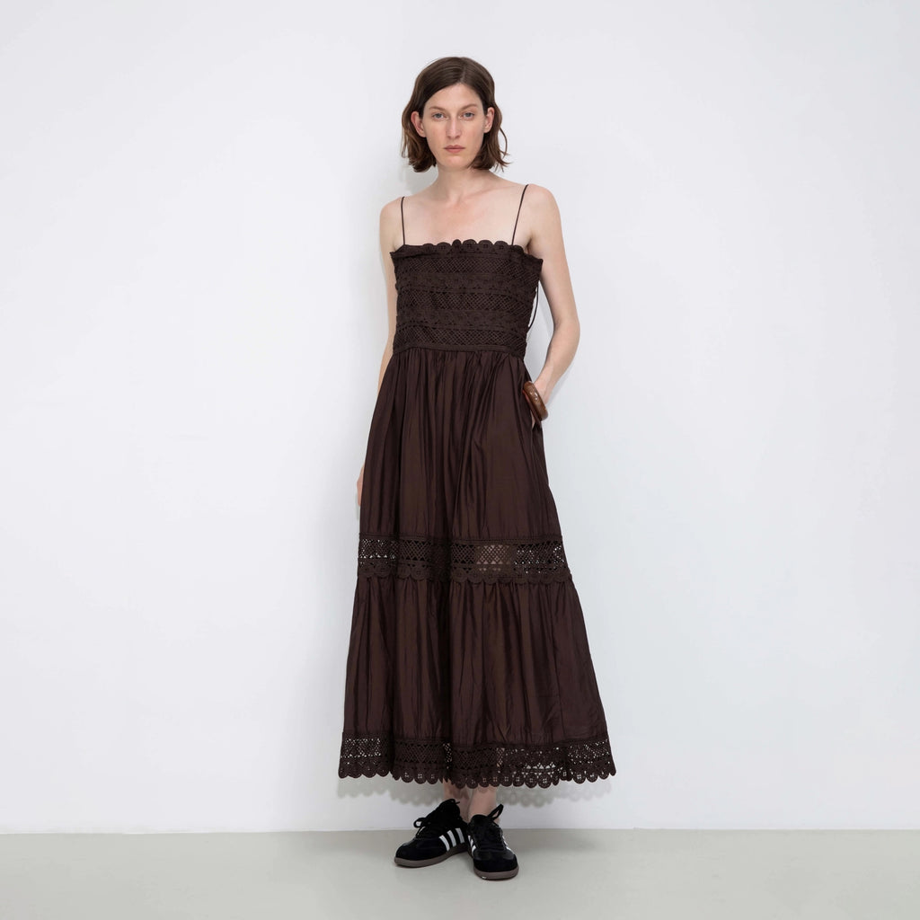 camisole maxi dress Silk Women Bias Cut Elegant Summer Dress, Ivory Polka Dot Print / L Contrast-Trim Cami Maxi Dress CREAM/BLACK
