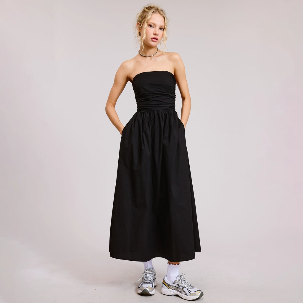 Ruched Strapless Midi Dress with Corset