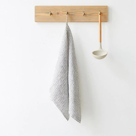 Black Stripes Washed Linen Tea Towel