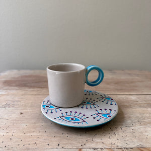 2 Turquoise Pottery Espresso Cups Set 2 Stoneware Elegant 