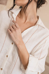 Carter Fundamental Linen Shirt Dress - Off White & Nutmeg - H+E Goods Company