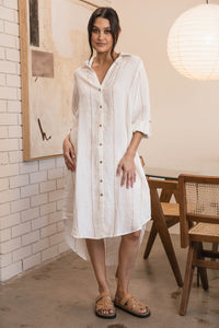 Carter Fundamental Linen Shirt Dress - Off White & Nutmeg - H+E Goods Company