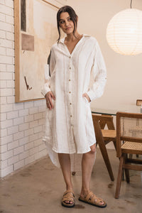 Carter Fundamental Linen Shirt Dress - Off White & Nutmeg - H+E Goods Company