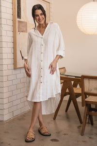 Carter Fundamental Linen Shirt Dress - Off White & Nutmeg - H+E Goods Company