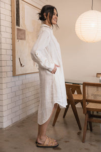 Carter Fundamental Linen Shirt Dress - Off White & Nutmeg - H+E Goods Company