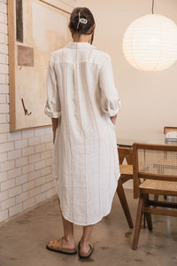 Carter Fundamental Linen Shirt Dress - Off White & Nutmeg - H+E Goods Company