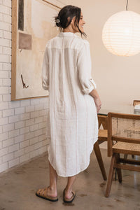 Carter Fundamental Linen Shirt Dress - Off White & Nutmeg - H+E Goods Company