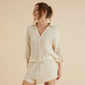 Echo Mini Shirt - Natural with Gold Stripes - H+E Goods Company