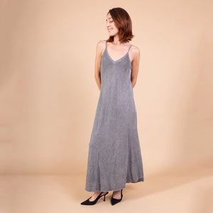 Flowy Long Dress with Thin Straps - Gray  H+E Goods Company