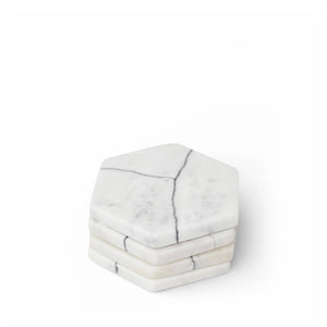 Hexagon White Marble Coasters - Set of 4