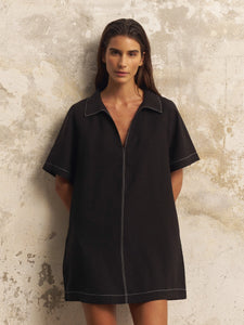 Mae Popover Mini Dress - Black - H+E Goods Company