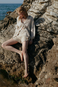 Mia Shorts - Natural with Gold Stripes - H+E Goods Company