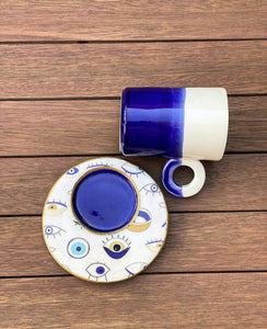 Coffee Mug with Evil Eye Saucer - H+E Goods Company