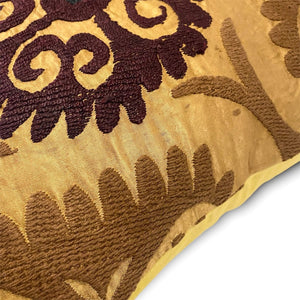 Close-up view of the embroidery on Aldene Suzani Embroidered Pillow on white background - H+E Goods Company