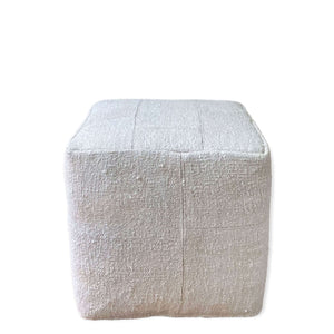 Front view of Asmia Vintage Hemp Patchwork Pouf on white background - H+E Goods Company