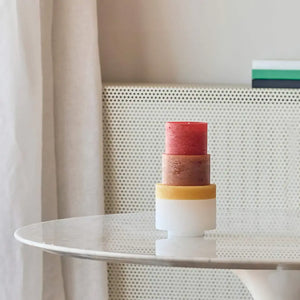 Candl Stack - Yellow on a white table with natural light coming from the left - H+E Goods Company