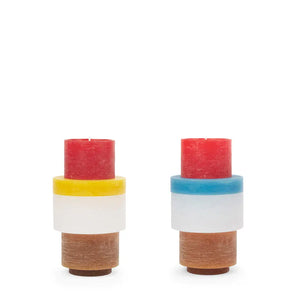 Front view of Candl Stack - Yellow and Blue on white background - H+E Goods Company