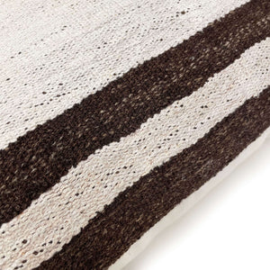 Close-up view of Galos Hemp Pillow's side with the dark brown stripes on white background - H+E Goods Company