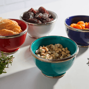 White Moroccan Glazed Bowl with Berber Silver Trim - H+E Goods Company