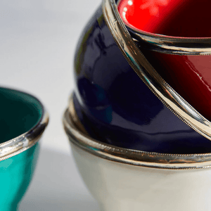 Blue Moroccan Glazed Bowl with Berber Silver Trim - H+E Goods Company