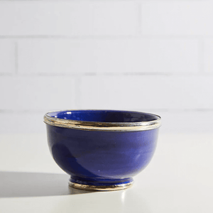 Blue Moroccan Glazed Bowl with Berber Silver Trim - H+E Goods Company