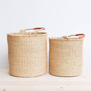 Front view of the two different sized hamper baskets - H+E Goods Company
