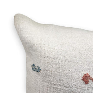 Edge of Ryoko Embroidery Hemp Pillow on white background - H+E Goods Company