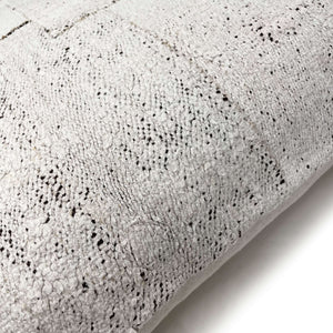 Close-up view of Samora Patchwork Hemp Pillow on white background - H+E Goods Company