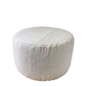 Front view of Senet Vintage Patchwork Hemp Pouf on white background - H+E Goods Company