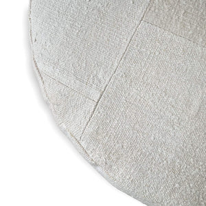 Close-up view of Senet Vintage Patchwork Hemp Pouf on white background - H+E Goods Company