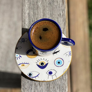 Espresso Cup with Evil Eye Saucer/ Cobalt blue - H+E Goods Company